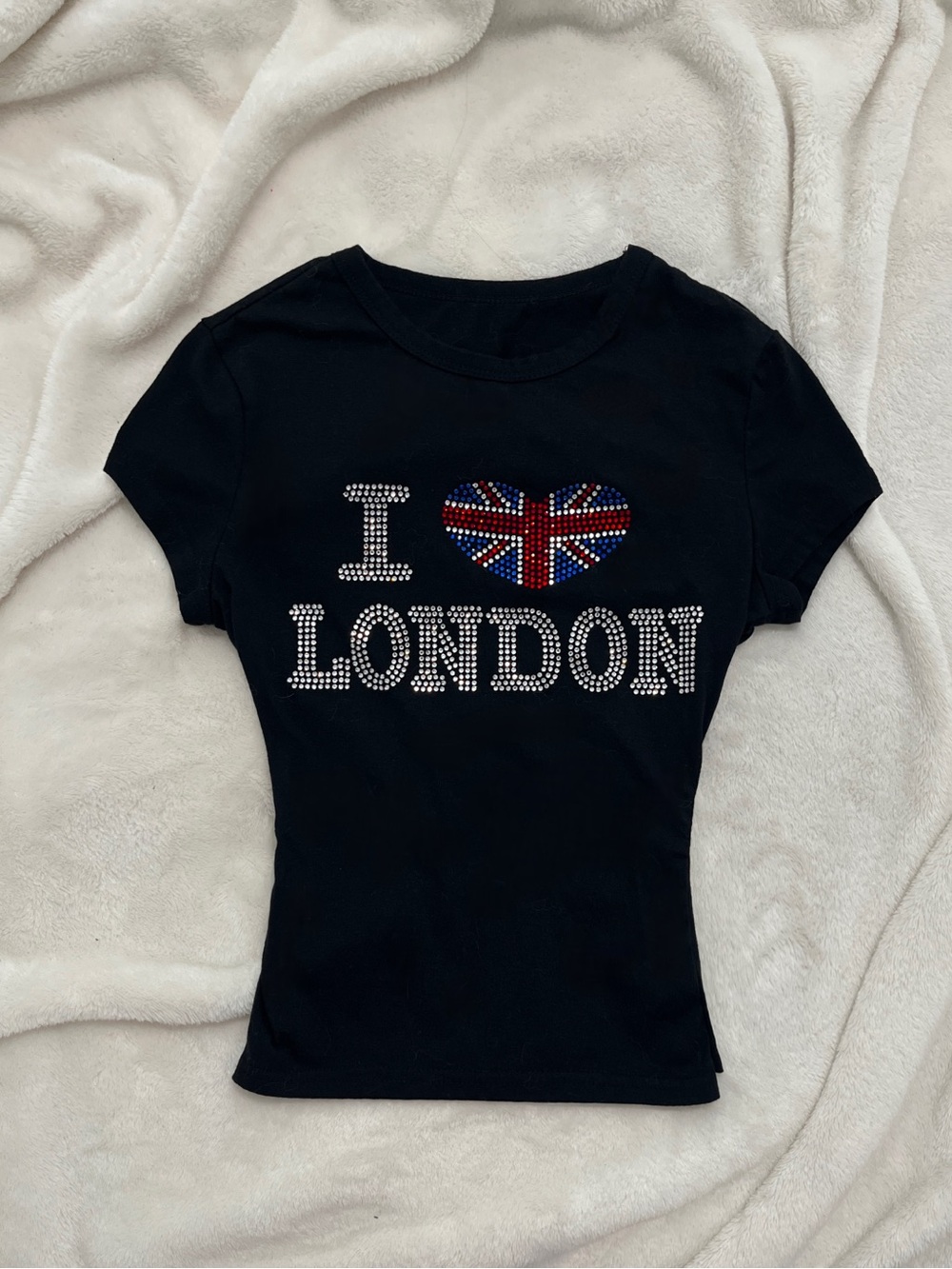 I LOVE LONDON y2k rhinestones black slim fitted top vintage